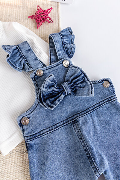 Babymod Bow Baby Girl Denim Salopet Jumpsuit Set