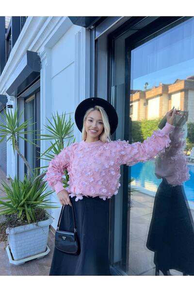 For Angels Flower Accessory Lace Trimmed Knitwear Sweater
