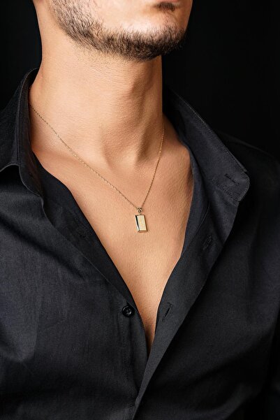 Fiyonk Kuyumculuk 14 Ayar Altın Külçeli Singapur Zincir Erkek Kolye - İsim ve Tarih Yazılabilir