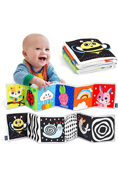 007 كتاب مونتيسوري القماشي عالي التباين باللونين الأبيض والأسود للأطفال (من ح...