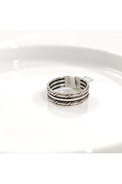 Güler Yüzlü Silver 7,50 MM GÜMÜŞ DESENLİ OKSİTLİ ALYANS YÜZÜK - 28