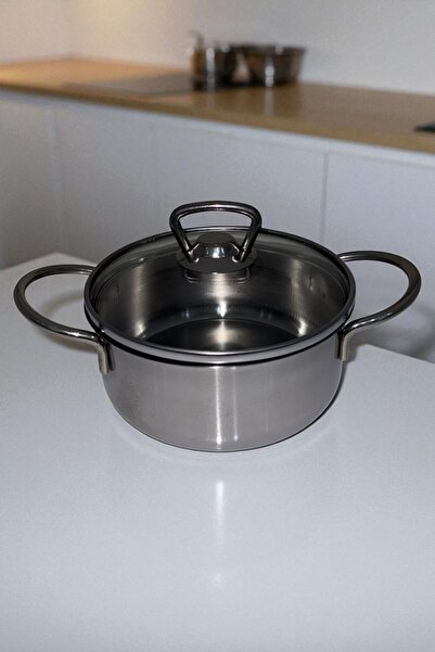 Güneş Cam Kapaklı Mini Tencere Paslanmaz Çelik 15 cm