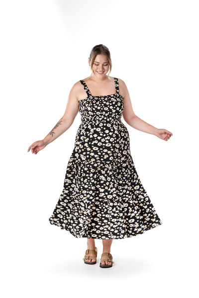 Stil Diva Plus Size Floral Pattern Thick Strap Elastic Waist Dress T-83