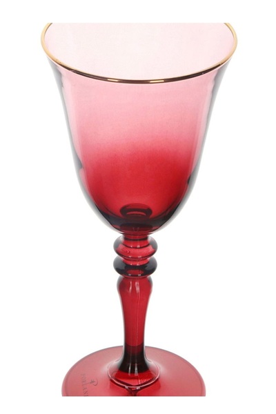 Porland Burgundy Gold Gilded Footed 2-Piece Water Glass 270 Cc