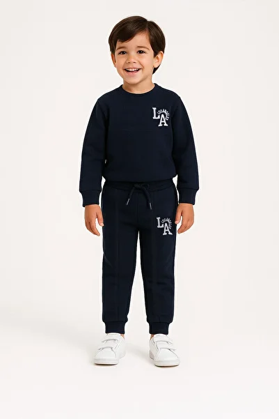 zepkids Printed Embroidered Navy Blue Color Boy's Tracksuit Set