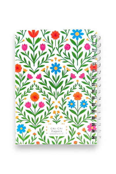 Chi-Chi Papers A5 Checkered Spiral Notebook |   Handmade, 96 Sheets, Ivory Paper