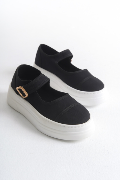 Solo Bag Women's Linen Fabric Thick Heeled Daily Adjustable Buckle Elastic Ballerinas
