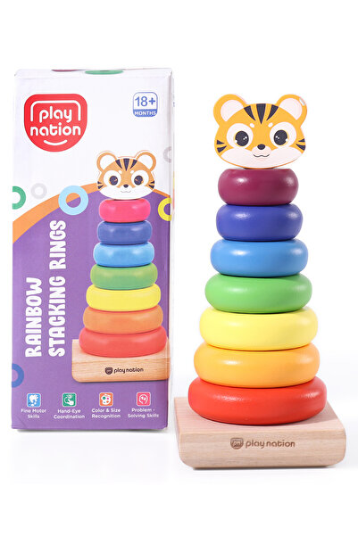 PlayNation Play Nation Premium Rainbow Stacking Rings, Colorful Rings, Multicolor - 8 Pieces