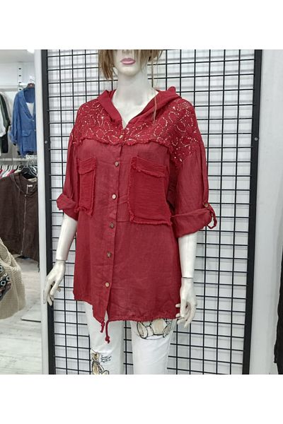 Butik Şans Italian Linen Jacket with Guipure Detail and Sequined Hood