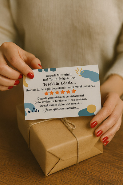 OzmeralBaskı Teşekkür Kartı – 25 Adet – 5x8 cm – 200 gr Kalın Kağıt