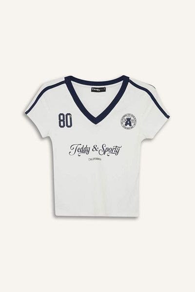 DeFacto New Season Coool Fitted Printed Rib Short Sleeve T-Shirt