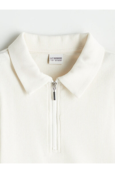 LC Waikiki Μακρυμάνικο μπλουζάκι για κορίτσια με λαιμόκοψη πόλο εκρού