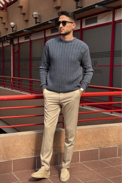 inpool Men'S, Old Money Culture, Hair Braid, Wool Blend, Crew Neck Sweater Pltk10