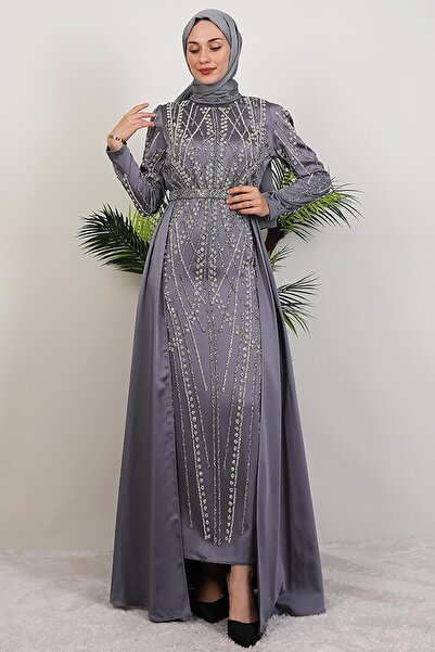 GİYZAMİLA Stoned Ruby Dress Gray