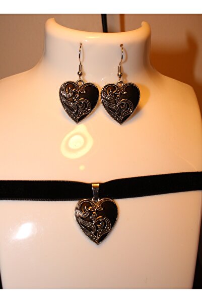 Mournbelle Gotik Siyah Kalpli Parıltılı Choker Seti