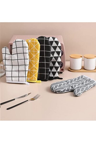 O Ozone Cotton Oven Mitts ,Pot Holders Heat Resistant Cooking Gloves | Grey Arrow Pattern