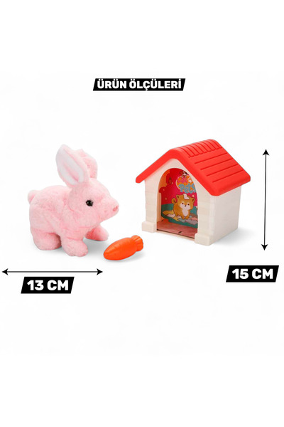 YILDIRIM OYUNCAK Sesli Hareketli Kulübeli Sevimli Tavşan 15 cm - Aksesuarlı Pilli Hareketli Yürüyen Kulübeli Tavşan