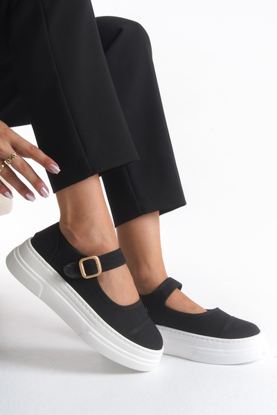 Solo Bag Women's Linen Fabric Thick Heeled Daily Adjustable Buckle Elastic Ballerinas