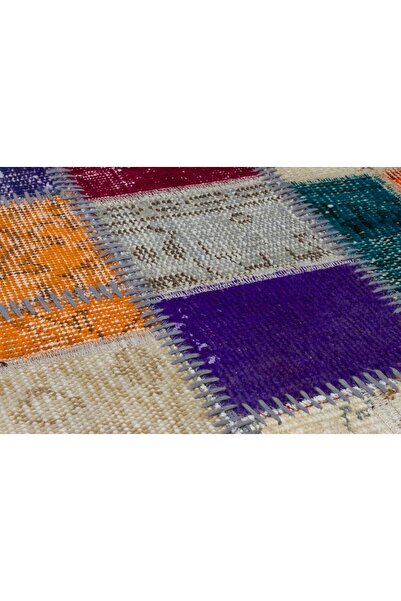 halinet Patchwork Modern Desenli Yün Hav Toz Vermez El Dokuma Salon Yıkanabil...