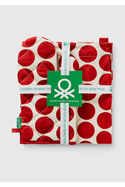 United Colors of Benetton Unisex Red Checkerboard Patterned Apron Glove Set