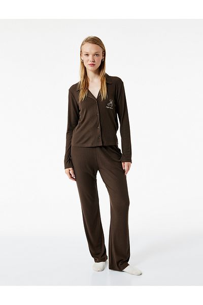 Koton Comfortable Fit Long Sleeve Shirt Collar Pajama Set