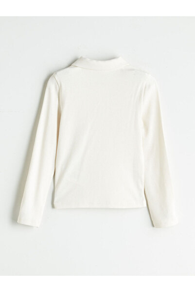 LC Waikiki Tricou ecru cu guler polo cu mânecă lungă pentru fetiță