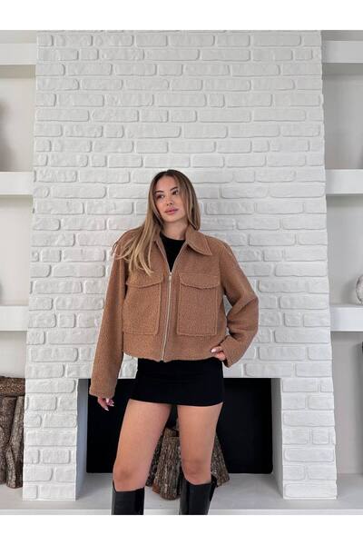 ZF BUTİK Γυναικείο κοντό βελούδινο μπουφάν με λεπτομέρεια με φερμουάρ