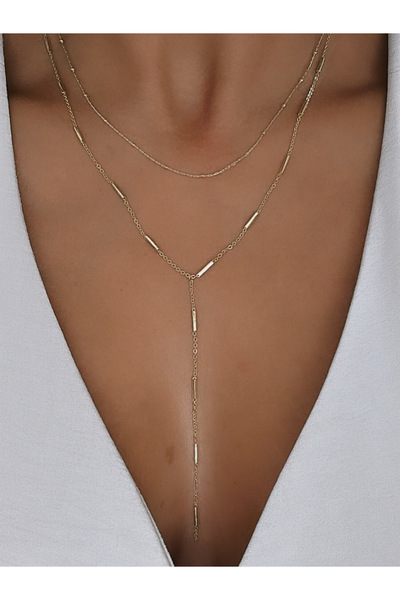 Liora Uzun Çift Çoklu Gold Kolye