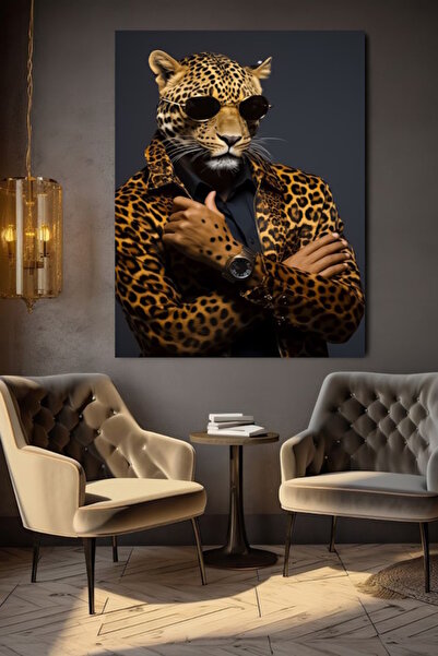özkacar Pictură pe pânză cu leopard în haină de blană, pentru decorarea casei...