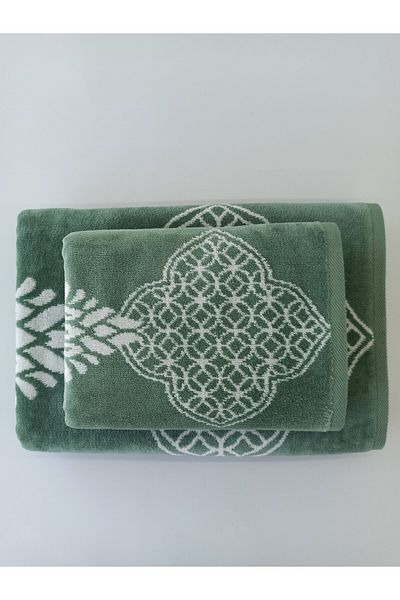 Özdilek Majolika Large Size Towel Set (100X150 Cm- 50X90Cm)- Green