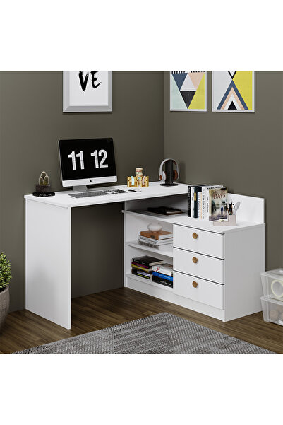 Kalender Dekor Duygu Çekmeceli Raflı Çalışma Masası Bilgisayar Masası Ofis Ma...