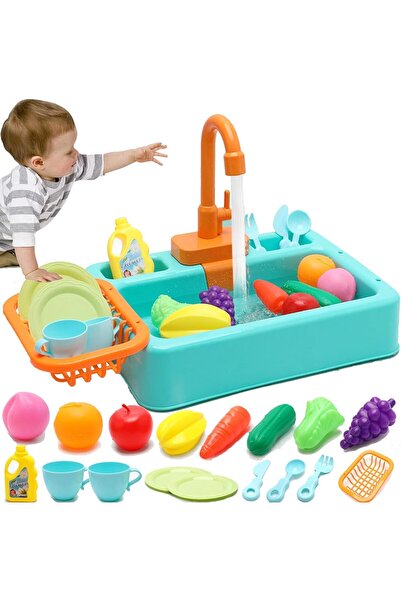 Lumely ألعاب حوض المطبخ، مجموعة أدوات مطبخ للأطفال، مع نظام دورة مياه جارية، ...