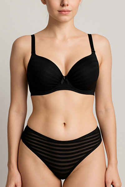 Balerion Kadın Desenli Dolgulu Transparan Balensiz Sütyen Takımı