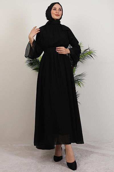 GİYZAMİLA Ruffle Chiffon Dress Black