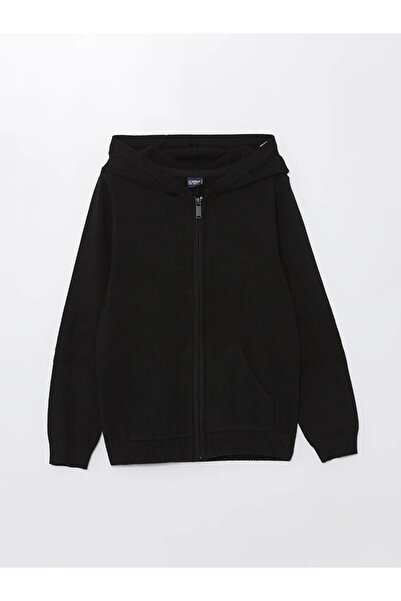 LC Waikiki LCW KidsSiyah Kapüşonlu Basic Uzun Kollu Erkek Çocuk Triko Hırka