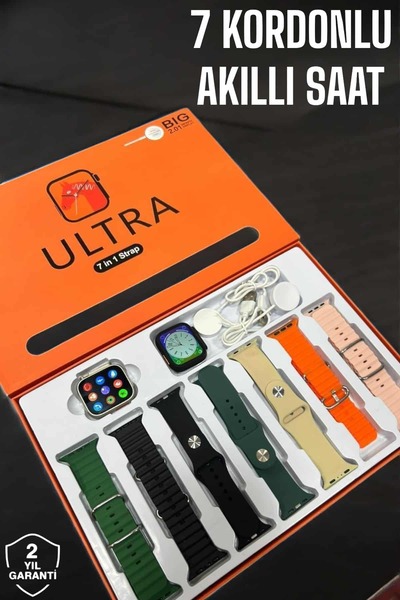 UCUZTEKNO Akıllı Saat 7 Kordonlu Metal,Plastik Ve Hasır Kordon Seçeneği