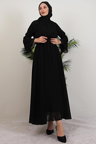 GİYZAMİLA Ruffle Chiffon Dress Black