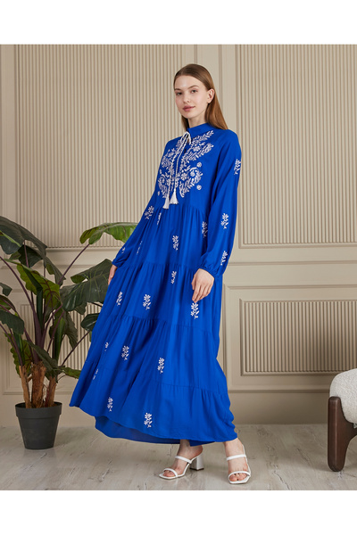 EL jadida Γυναικείο Κεντημένο Φόρεμα Μεγάλου Μεγέθους Βισκόζης Saks