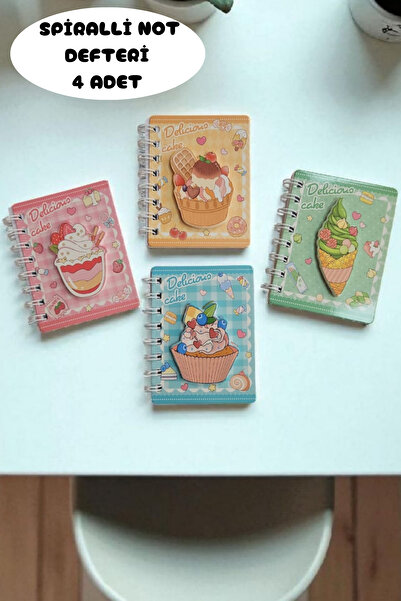 ALLStore KABARTMA SERT KAPAK LEZETTLİ KEKLER DESENLİ NOT , ÖDEV DEFTERİ 4 ADE...