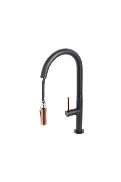 KORMAN TECHNIK Kitchen Faucet with Pull-out Shower, Sanitary Brass, Black, CF2042
