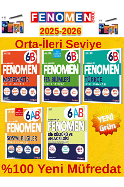 Fenomen Yayıncılık 6.Sınıf Mat-Fen-Türkçe B+Din Sosyal AB Soru Bankası Seti %...
