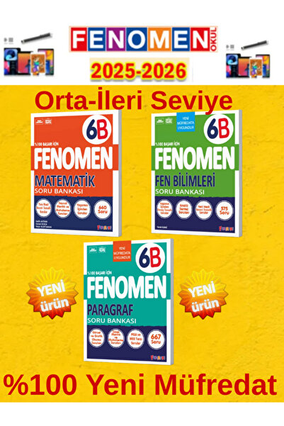 Fenomen Yayıncılık 6.Sınıf Mat-Fen-Paragraf B Fenomen Soru Bankası Seti %100 Yeni Müfredat+Kalem(3 Kitap)
