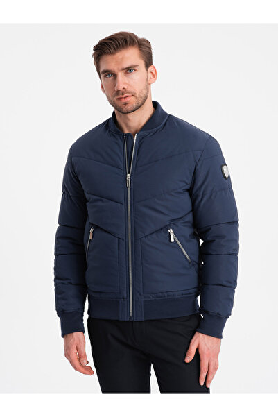 OMBRE Gesteppte Bomberjacke für Herren mit Metallreißverschlüssen - Marineblau V2 OM-JALP-0143