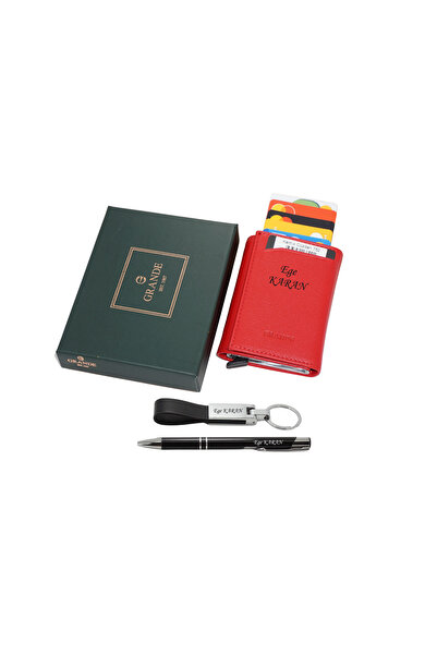 Grande 752 İsme Özel Hakiki Deri Mekanizmalı Erkek Cüzdan İsme Özel Kalem-Ana...