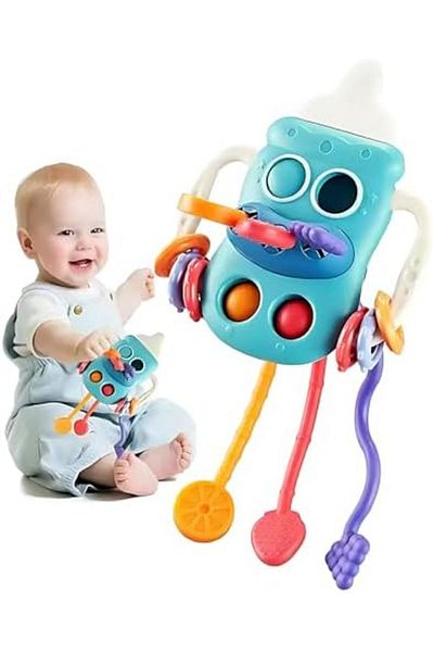 Twisoo Bottle-Shaped Montessori Teether Toy for Toddlers – Sensory Learning Activity with Pull Str