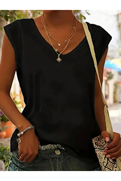 ALPACO Bluză de damă cu mânecă scurtă cu decolteu în V din viscoză