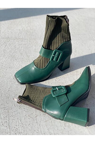 I Love Shoes Clyra Mat Deri Triko Haki Kadın Streç Bot