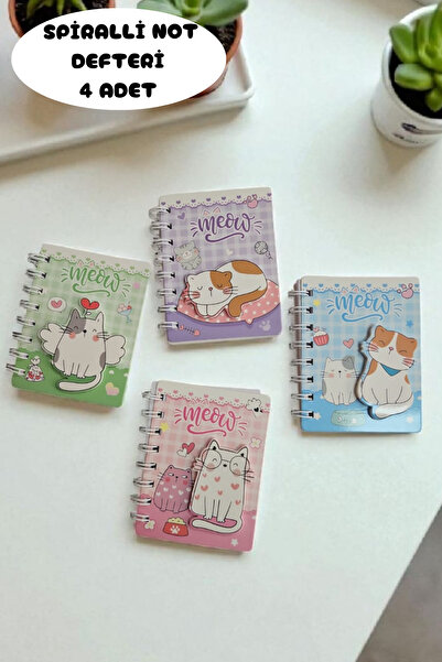 ALLStore KABARTMA SERT KAPAK SEVİMLİ KEDİLER DESENLİ NOT , ÖDEV DEFTERİ 4 ADE...