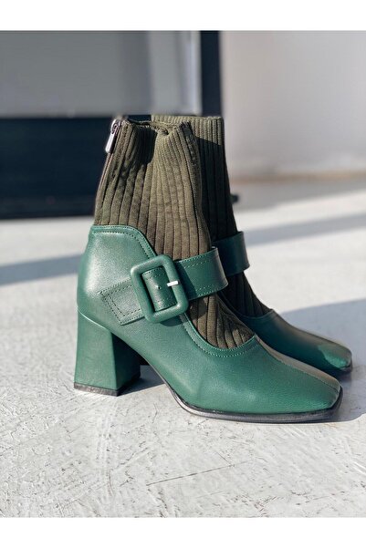 I Love Shoes Clyra Mat Deri Triko Haki Kadın Streç Bot
