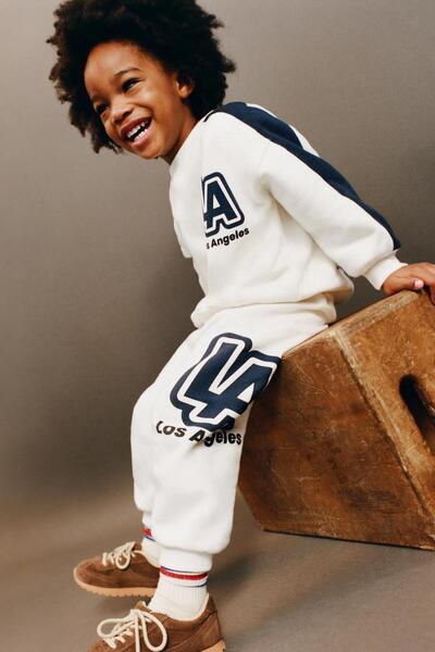 Magu Boys' Cotton White La Printed Sweatshirt Tracksuit Bottom-Top Set